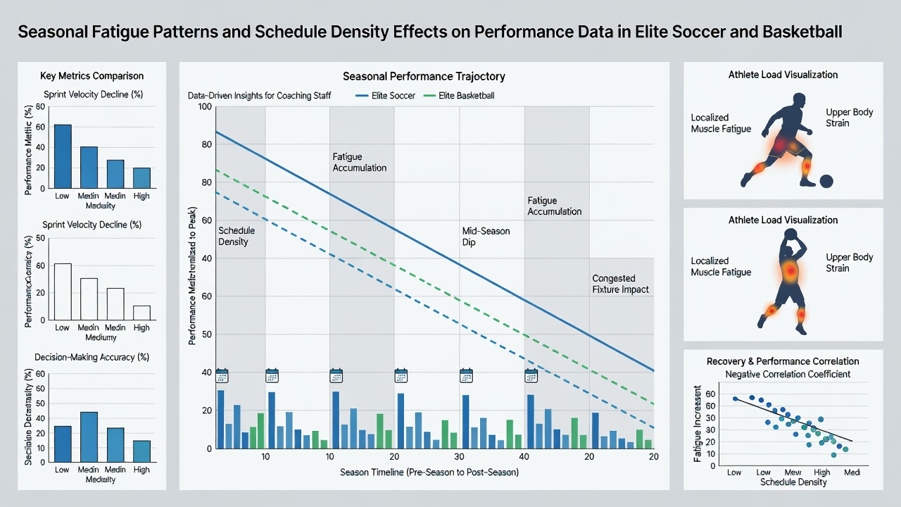 Performance data chart comparing schedule density effects across soccer and basketball seasons